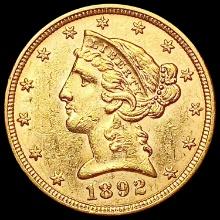 1892 $5 Gold Half Eagle UNCIRCULATED