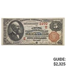 1882 $5 THE CHASE NATIONAL BANK OF THE CITY OF NEW YORK, NY NATIONAL CURRENCY CH. #2370 EXTREMELY FI
