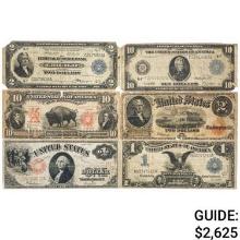 LOT OF (6) MIXED LARGE SIZE CURRENCY NOTES 1899-1918