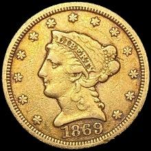 1869 $3 Gold Piece NICELY CIRCULATED