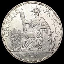 1926A French Indo-China 1 Piastre Silver Crown CHOICE AU