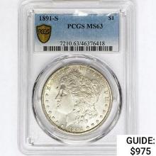 1891-S Morgan Silver Dollar PCGS MS63