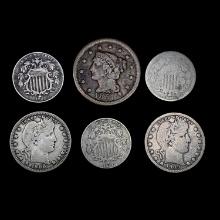 [6] Varied US Coinage (1851, 1867, (2) 1882, 1908-D, 1909-D) NICELY CIRCULATED