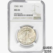 1943 Walking Liberty Half Dollar NGC MS65