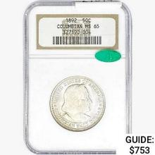 1892 CAC Columbia Half Dollar NGC MS65