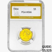 1904 $5 Gold Half Eagle PGA MS66