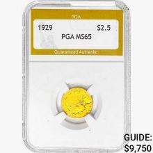 1929 $2.50 Gold Quarter Eagle PGA MS65