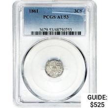 1861 Silver Three Cent PCGS AU53