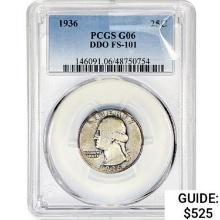 1936 Washington Silver Quarter PCGS G06 DDO FS-101