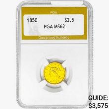 1850 $2.50 Gold Quarter Eagle PGA MS62