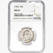1943 Washington Silver Quarter NGC MS67