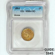 1864 Indian Head Cent ICG MS64 RD Bronze