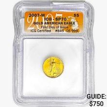 2007-P US 1/10oz. Gold $5 Eagle ICG SP70 FDI