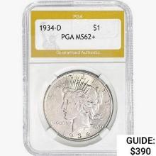 1934-D Silver Peace Dollar PGA MS62+