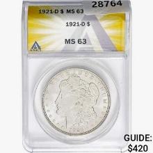 1921-D Morgan Silver Dollar ANACS MS63