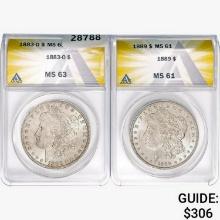 [2] 1883-O&1889 Morgan Silver Dollar ANACS MS