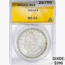 1921-D Morgan Silver Dollar ANACS MS63