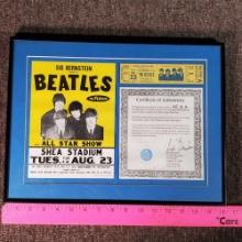 The Beatles Aug 23 1966 Shea Stadium Original Ticket with Sid Bernstein COA and Replica Mini Poster