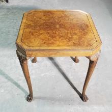 Antique Burl Wood Paw Foot Convertible Pivot Over Game / CenterTable