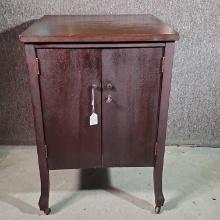28" x 18 1/2" Mahogany Record Cabinet Raised on Short Curved Legs with Castors