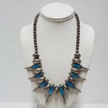 Sterling Silver & Turquoise Glass Native American Navajo Bear Claw Design Necklace