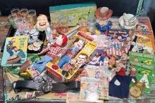 Collection of Howdy Doody Collectibles with Puppets, Golden Books, Souvenirs and More