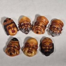 Vintage Hand Painted Japanese 7 Deities Buttons