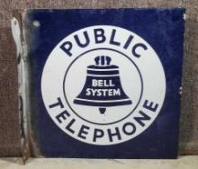 18" X 18" Two Sided Enamel Public Telephone Bell System Sign, L Bracket Mount