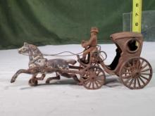 13" Cast Iron Horse and Driver with Carriage Cab and Passenger