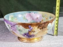 14" X 6 1/4" Victorian Hand Painted Porcelain Punch / Center / Fruit Bowl