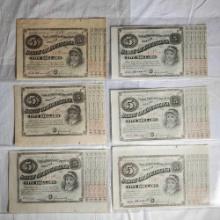 6 Louisiana Five Dollar 1870-80s Baby Bond Notes