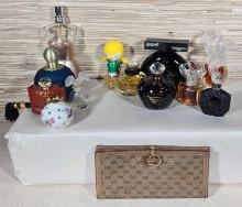 Estate Collection of Perfumes, Bottles, & Vintage Gucci Wallet