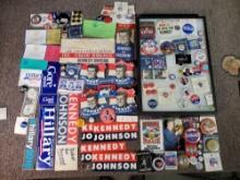 Presidential Campaign Buttons, Sticker and Related Items Incl Kennedy, LBJ, Humphrey, Nixon,