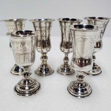 6 - Sterling Silver 19th Century Russian Finely Engraved Kiddish Cups
