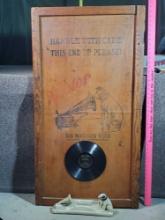 Victor Talking Machine Antique Crate Box Advertising Panel with Record & Chalk Nipper Record Holder