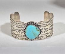 Vintage Signed Carolyn Pollack Sterling Silver and Turquoise Cuff Bracelet