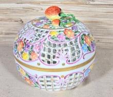Large Herend Hand Painted Openwork Covered Potpourri with Strawberry Finial