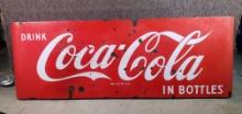 Vintage "Drink Coca-Cola In Bottles" 24" x 68" Store Cooler Front Porcelain Enamel on Steel Sign