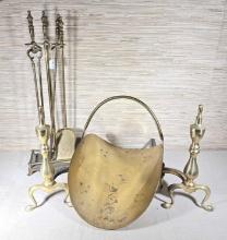 Vintage Brass Fireplace Tools, Andirons, & More