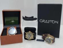 Lot Of 3 Working Vintage Wrist Watches Graton, Invicta, & Grant Brown