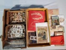 Tray Lot of Ephemera with Wooden Nickels, 1894 Joke Book, 1939 NY World's Fair, Militaria and More