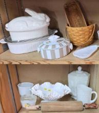 Estate Collection of Fenton, Longaberger Baskets, & Casserole Dishes