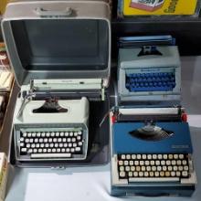 3 Retro Vintage Typewriters in Cases - Remington Quiet-Riter Eleven, Royal Sprite, and Tom Thumb