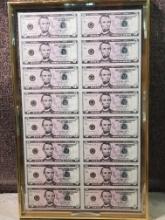 16 Bill Sheet of Uncut 2006 Series Five Dollar $5 Federal Reserve Notes
