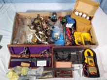 Tray Lot of Presision and other Tools, Lamp Parts, Stirrups and more