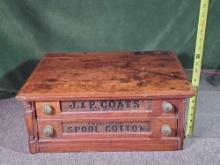 9" x 22" x 17" J. & P. Coats Antique Oak 2 Drawer Spool Cabinet