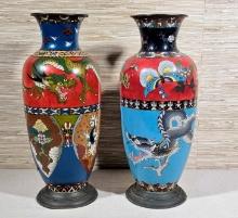 Two Beautiful Meiji Period Japanese Cloisonne Enamel Vases