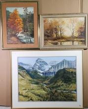 Three Framed Original Landscape Paintings - Oil, Watercolor and Pastel