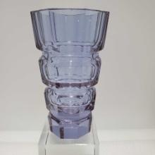 8" Tall Prism Cut Alexandrite/ Neodymium Crystal Vase Attributed To Joseoh Hoffman (Moser)