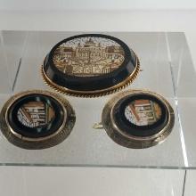 Victorian Micro Mosaic / Pietra Dura Of St Peters Square Brooch & And Wire Earings